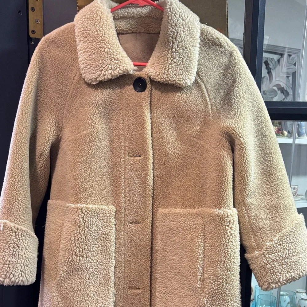 Women's Tan Sherpa Coat - Picture 1 of 5